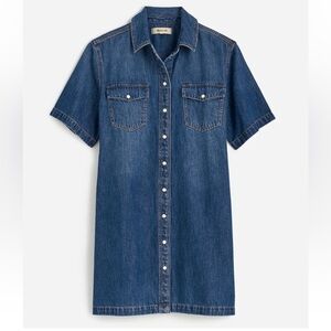 Madewell Blue Oversized Denim Shirtdress Snap Placket Closure Pockets Size M